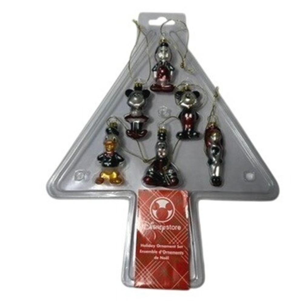 Disney Store Holiday‎ Ornament Set 6 Blown Glass Mickey Minnie Donald Goofy Tink